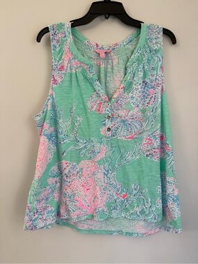 Women’s Lilly Pulitzer Essie Sleeveless Tank Size XL Fansea Print Top